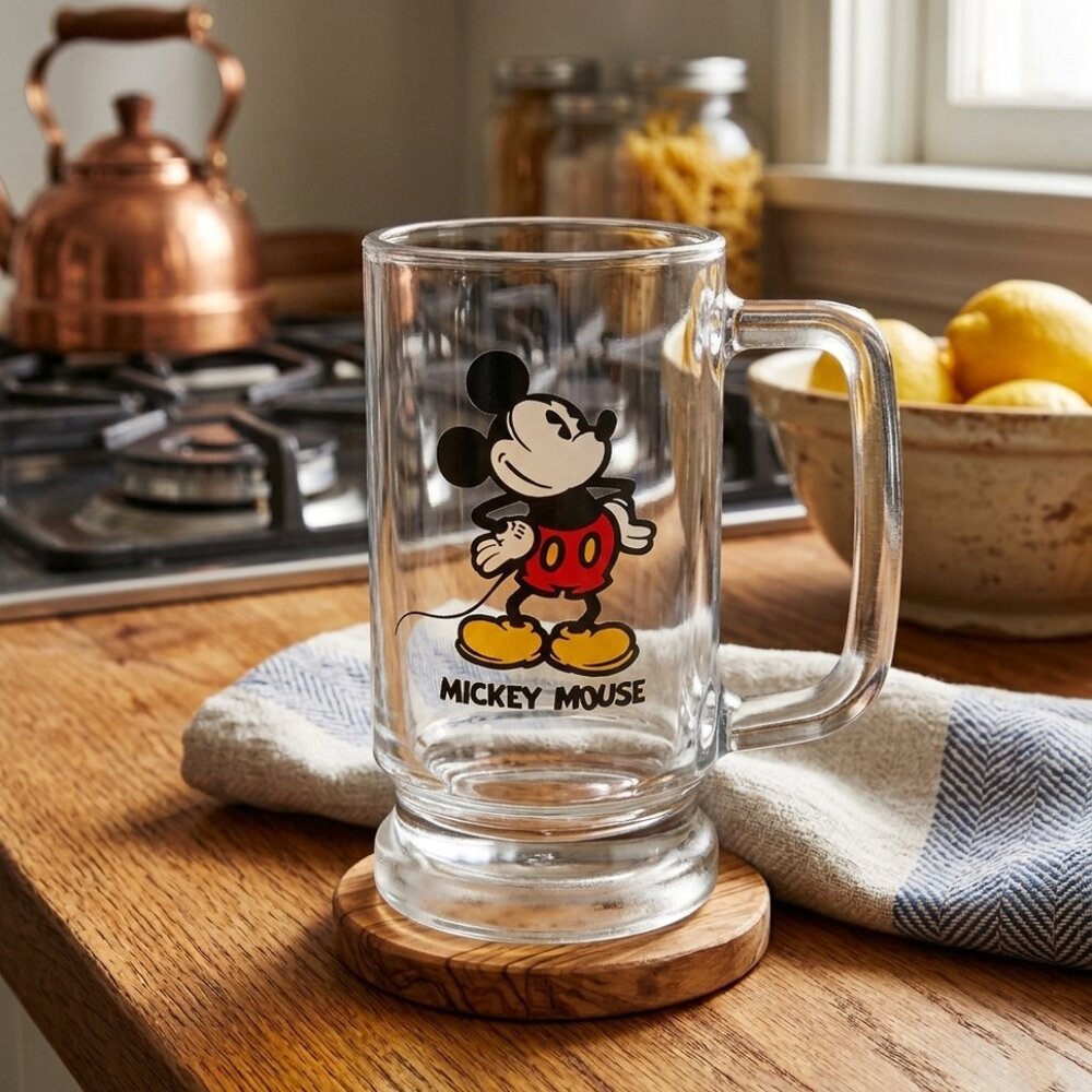 Vintage Mickey Mouse Walt Disney Productions Glass Cup Stein Mug